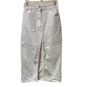 Skies Are Blue White Denim Maxi Skirt Front Slit Raw Hem 52957 Mens XS